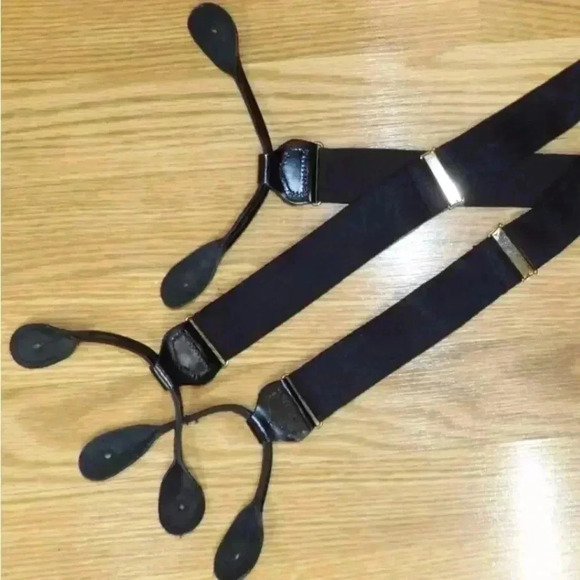 Suspenders 100% Silk Black Made in England Patent Leather with Gold Hardware - Picture 3 of 14